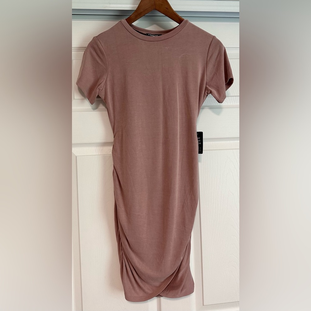 Express Silky Sueded Jersey Ruched T-Shirt Dress